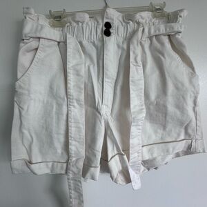 Women's White Paperbag Waist Shorts